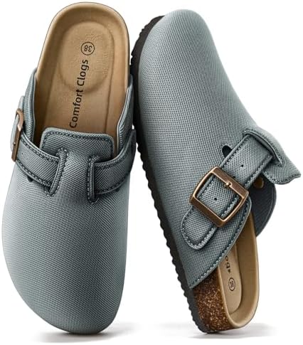 Women Breathable Mule Clogs-Cushioned Cork Footbed-Fleece Lined