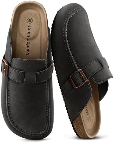 Women Mule Clogs-Cushioned Cork Footbed-Arch Support-Fleece Lined