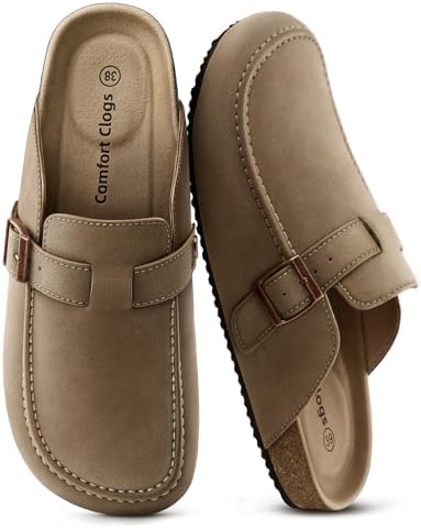 Women Mule Clogs-Cushioned Cork Footbed-Arch Support-Fleece Lined