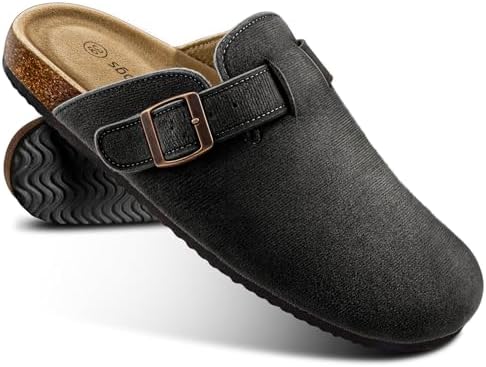 Women's Suede Clogs-Memory Foam Cushioned Cork Footbed-Soft Lined