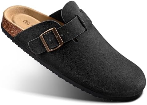 Women's Suede Clogs-Memory Foam Cushioned Cork Footbed-Soft Lined