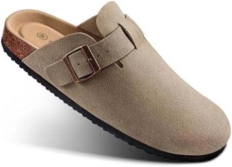 Women's Suede Clogs-Memory Foam Cushioned Cork Footbed-Soft Lined