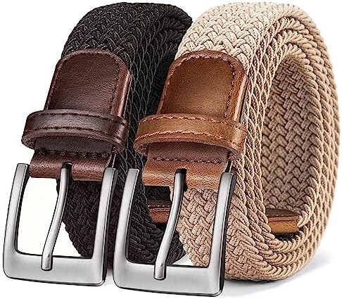 Woven Braided Stretch Web Belt 2Pack