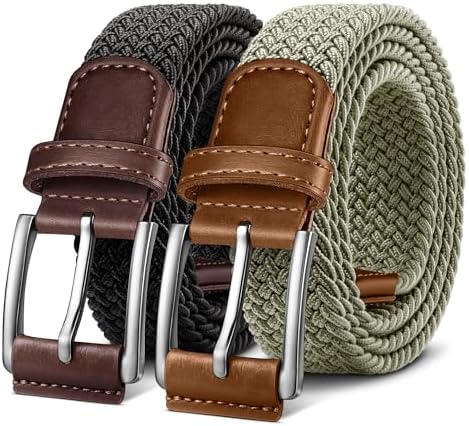 Woven Braided Stretch Web Belt 2Pack