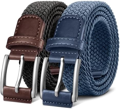 Woven Braided Stretch Web Belt 2Pack
